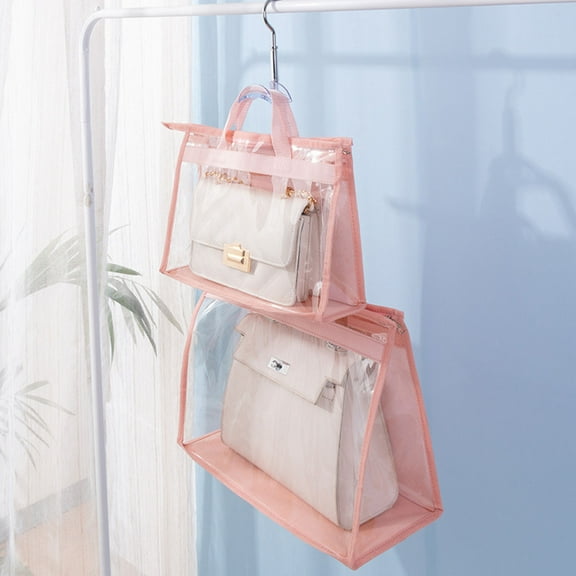 SPOORYYO Multi-Size Hanging Handbag Storage Organizer with Transparent Window and Foldable Design for Closet Organization
