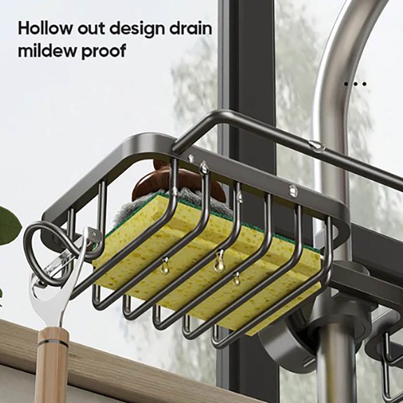 SPOORYYO Multifunctional Kitchen Faucet Storage Rack - Space Aluminum Sink Caddy for Dishwashing Supplies and Cleaning Tools - Easy Installation Without Tools