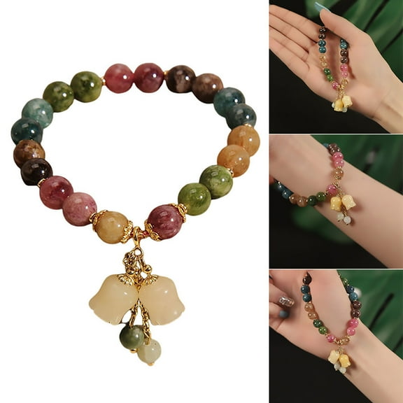 SPOORYYO Natural Colored Suzuran Flower Chalcedony Bracelet with Bell Orchid Pendant - A Gift of Good Luck for Girlfriends
