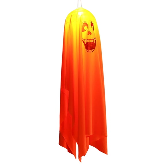 SPOORYYO Orange Halloween Ghost Decorations with String Lights, Battery Operated Spooky Outdoor Props for Yard and Tree