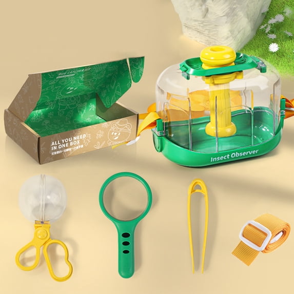 SPOORYYO Outdoor Exploration Insect Collection Kit with Magnifying Glass, Classification Grids, Butterfly Catching Net, Scientific Experiment Tools, Portable Storage Bag