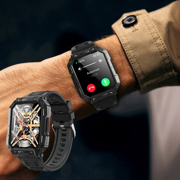 SPOORYYO Outdoor Three-Proof Metal Frame Bluetooth Call Sports Bracelet, 2.1 Inch HD Display Smartwatch with 100+ Sports Modes, IP68 Waterproof, Long Battery Life