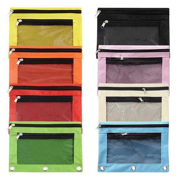 SPOORYYO Pencil Pouch 3 Ring Zipper Pencil Pouches Case Binder Cosmetic Bag with Two Compartments for Stationery Organization, 2 Packs, Random Colors