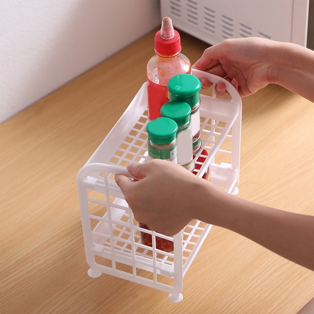 SPOORYYO Plastic Shelf Desktop Organizer - Double-layer Hollowed Out Shelf for Kitchen and Bathroom