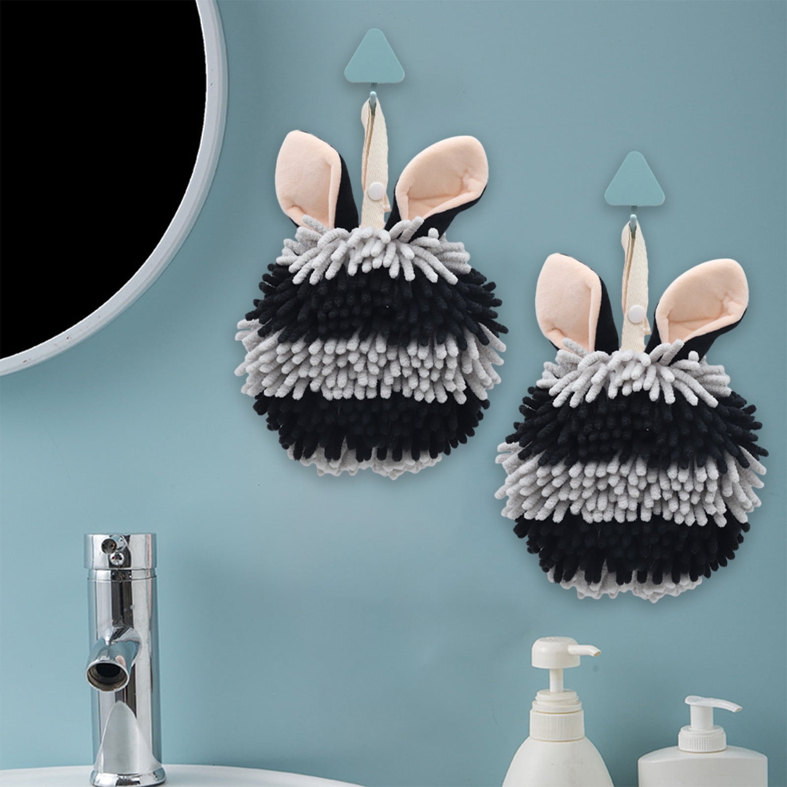 SPOORYYO Rabbit Ear Crown Chenille Hand Towel, Adorable Hanging Design
