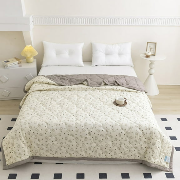 SPOORYYO Reactive Printed Summer Cooling Quilt - Lightweight Washed Cotton Air Conditioning Blanket for Dormitory and Home Use