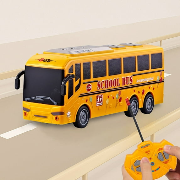 SPOORYYO Remote Control Bus Toy Car, 1:30 Scale Simulation Model with LED Lights, Four Way Driving, User Friendly Remote Controller