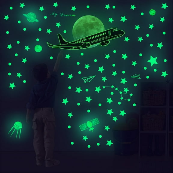 SPOORYYO Round Luminous Wall Stickers - Star Decoration for Children's Room and Space-Themed Interiors