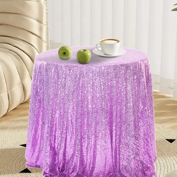 SPOORYYO Round Tablecloth with Glitter for Wedding Parties, 47x47 Inches, Nylon Material, Sparkling Decorative Table Cover