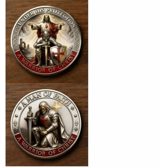 SPOORYYO Sacred Commemorative Knight Christ Protector Coin, Double Sided Templar Inspired Collectible for Men, Symbolic Keepsake Gift