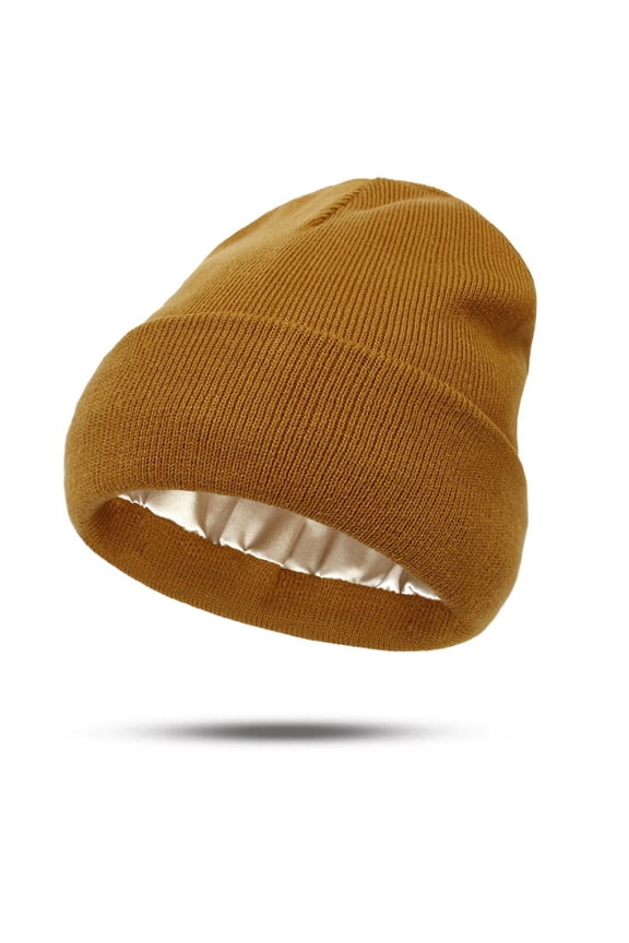 Satin-Lined Knitted Hat for Protective Hairstyles, Warm and Stretchy Beanie for Everyday Wear