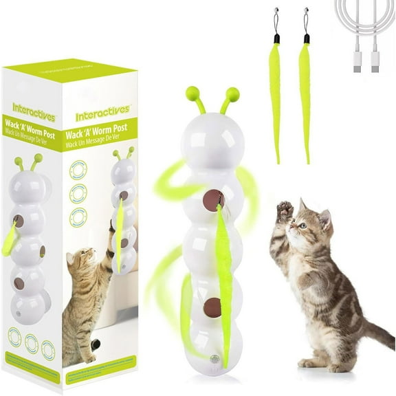 SPOORYYO Smart Motion Cat Toy with Worm Design Interactive Caterpillar Teaser for Indoor Cats, Suction Cup Mounted to Wall/Window, USB Charging (White)