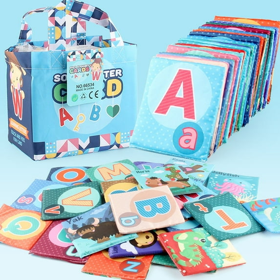 SPOORYYO Soft Alphabet Cards for Babies - Educational Letter Flash Cards with Storage Bag, Early Learning Enlightenment Toy, 26 Pieces, Durable & Washable, Prepare for Kindergarten