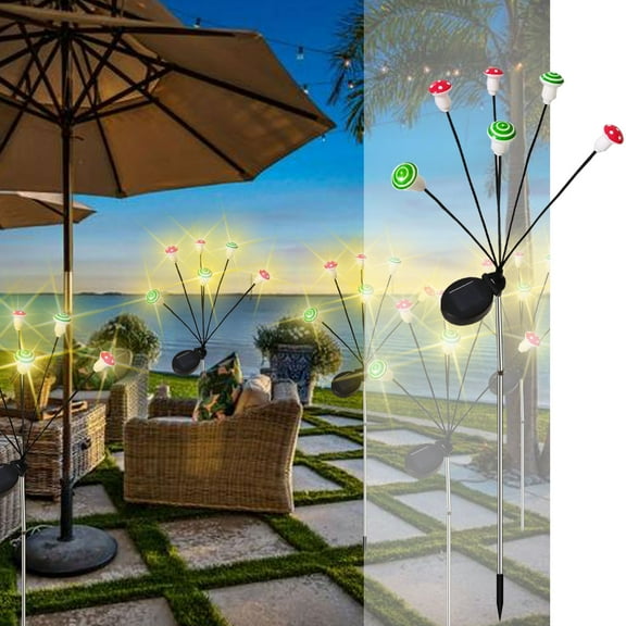 SPOORYYO Solar Garden Light, 6-Head Solar Glowworm Umbrella Plant Light, IP65 Waterproof Outdoor Decorative Light that Sways in the Wind