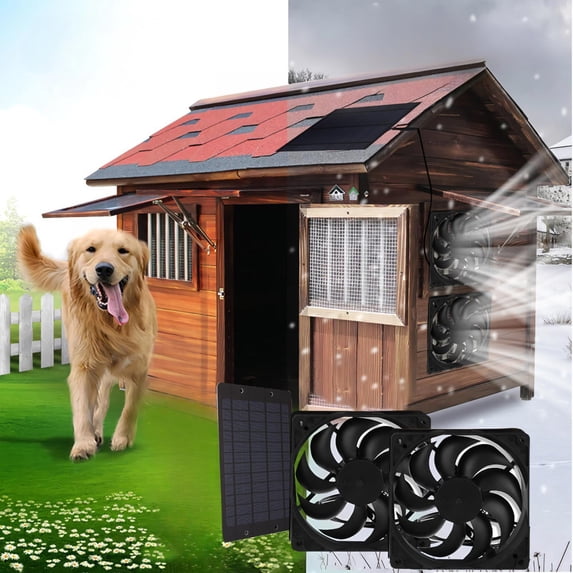 HOZVOMI Solar Panel Chicken House Exhaust Fan Portable Energy Efficient Double Fan with Protective Mesh
