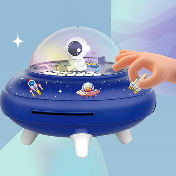 SPOORYYO Space Astronaut Piggy Bank for Kids - UFO Simulation Face Fingerprint Savings Tank, Mini ATM Cash and Coin Saver Box with Password Protection, Educational Toy for Boys & Girls