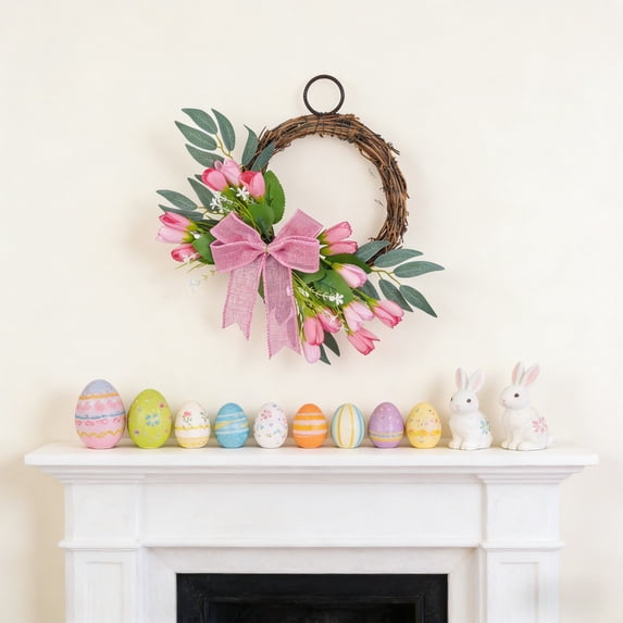 SPOORYYO Spring Artificial Tulips Wreath Home Decoration Ornament Door Hanger Wall Hanging