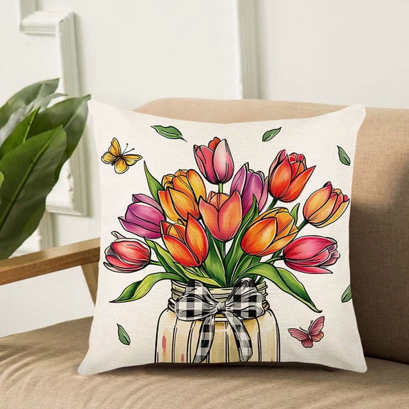 SPOORYYO Spring Printed Pillow Cover with Zipper, Polyester Cushion Cover for Sofa Decor