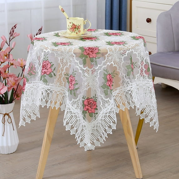 SPOORYYO Square Tablecloth 90x90cm, Coffee Table Cover for Home Decor, White Red Coffee Color, Cloth Material