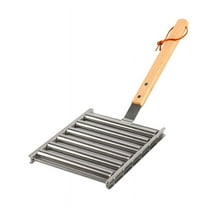 SPOORYYO Stainless Steel Hot Dog Roller Rack for BBQ Grilling - Cooks Up to 5 Hot Dogs Evenly with Removable Wooden Handle