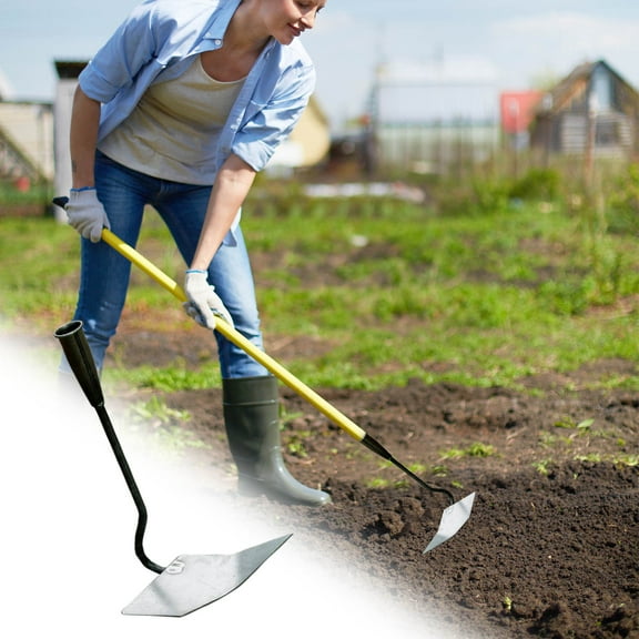 SPOORYYO Stainless Steel Landscaping Hoe, Soil Turning Hoe, Triangle Hoe Garden Tool, Hardened All-Steel Plow Hoe Ridging for Manuring Weeding Planting Digging Soil Leveling, Bronze