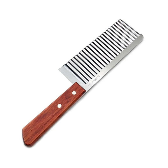 SPOORYYO Stainless Steel Wavy French Fry Knife with Wooden Handle - Multipurpose Kitchen Tool for Creative Slicing of Potatoes, Cucumbers, Carrots, and More