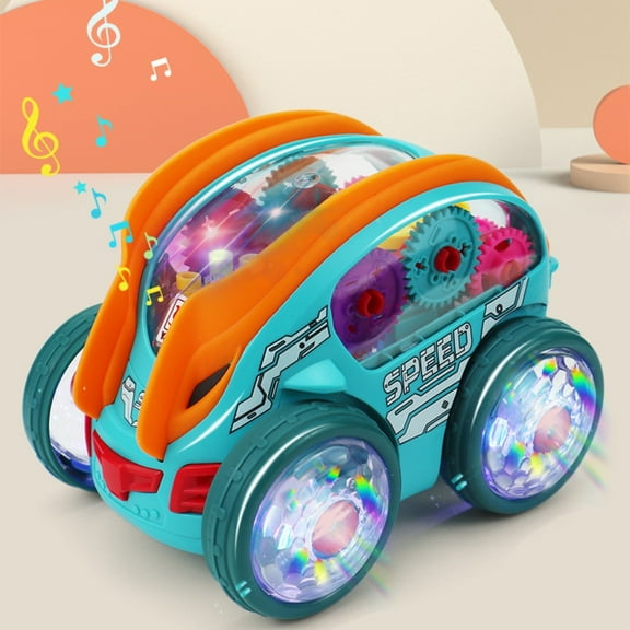 SPOORYYO Stunt Tipping Toy Car - 360 Degrees Rotation, Transparent Gears, Colorful Lights & Music, Skill Learning, Ideal Gift for Boys & Girls, Requires 3 AA Batteries (Not Included)
