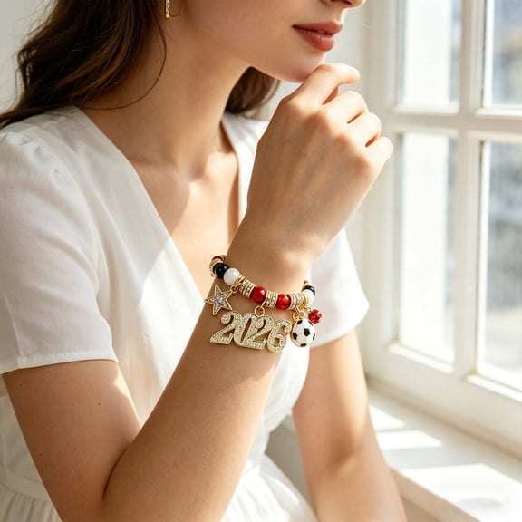 SPOORYYO Stylish Football Bracelet with Adjustable Chain and Rhinestone Star Pendant