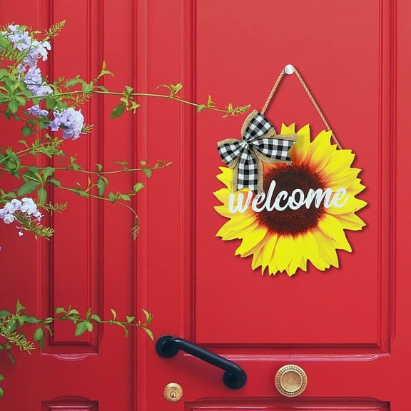 SPOORYYO Sunflower Welcome Doorplate Front Decoration Bow Wooden Garland Outdoor Decoration Props