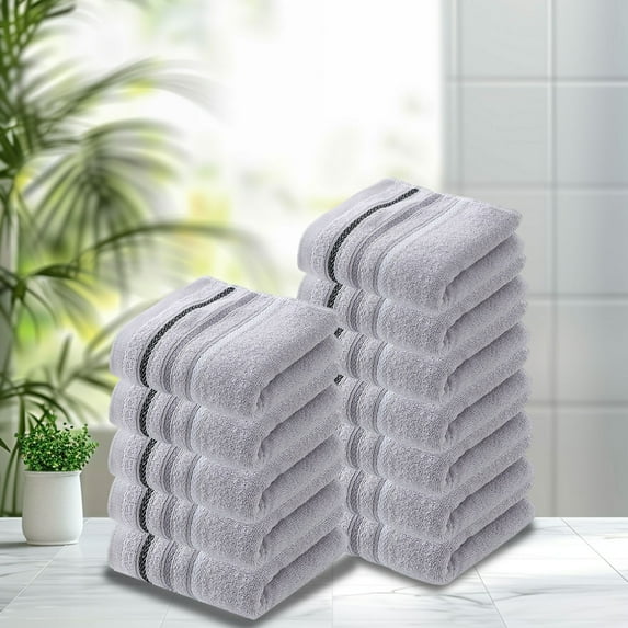 SPOORYYO Towel Set 12 Piece - Soft Absorbent Bath Towels for Home, Gym, Spa & Hair Care (Yellow, Pink, Blue, Gray)