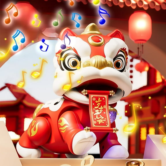 SPOORYYO Traditional Chinese Lions Dancing Toy Interactive Shaking Head Dance Toy with Music and Lights for Festive Celebrations