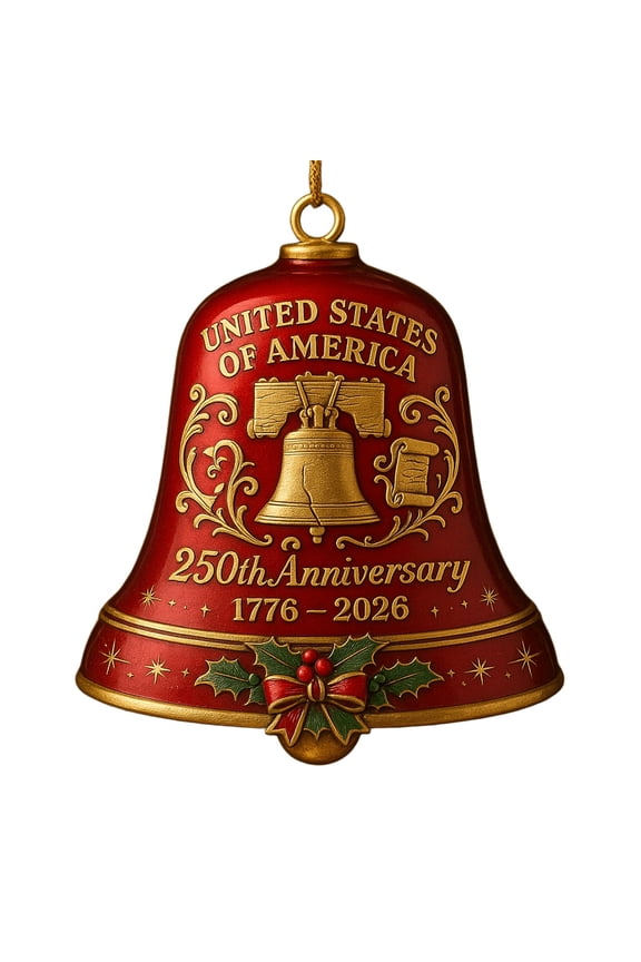 USA 250th Anniversary Bell Ornament, 2D Acrylic Christmas Tree Decor with Enamel Detailing, Patriotic Holiday Collectors Gift, Commemorative Doorbell and Keychain
