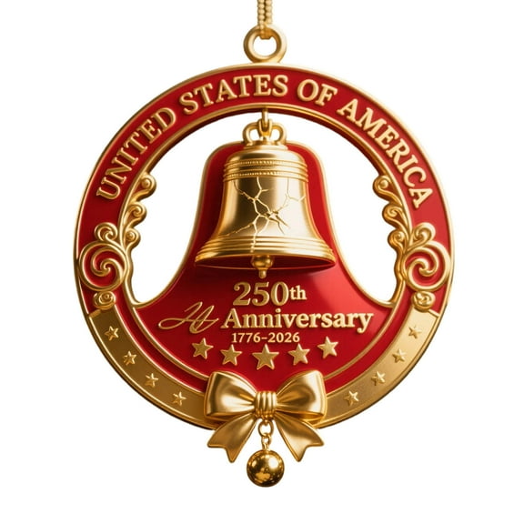 SPOORYYO USA 250th Anniversary Liberty Bell Ornament, Handmade Metal Enamel Commemorative Hanging Decor for Patriotic Christmas Tree, Collectors Gift, Outdoor Garden Fence Patio Guardian Keepsake