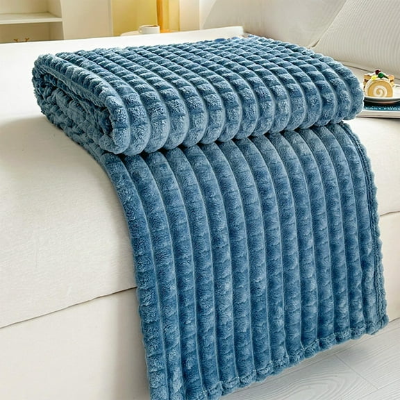 SPOORYYO Upgraded Striped Fleece Throw Blanket, Soft Warm and Fluffy, Decorative and Giftable, Cozy Couch Blanket for All Season Use