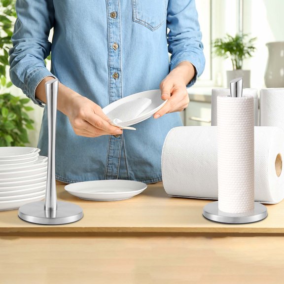 SPOORYYO Vertical Stainless Steel Tabletop Tissue Holder Non-Perforated Kitchen Tissue Dispenser for Restaurants or Home Use