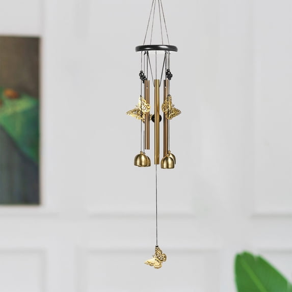 SPOORYYO Vintage Metal Wind Chime with Golden Birds, Butterflies & Owl Pendants, Outdoor Indoor Hanging Home Decor, Wind Bell Ornament