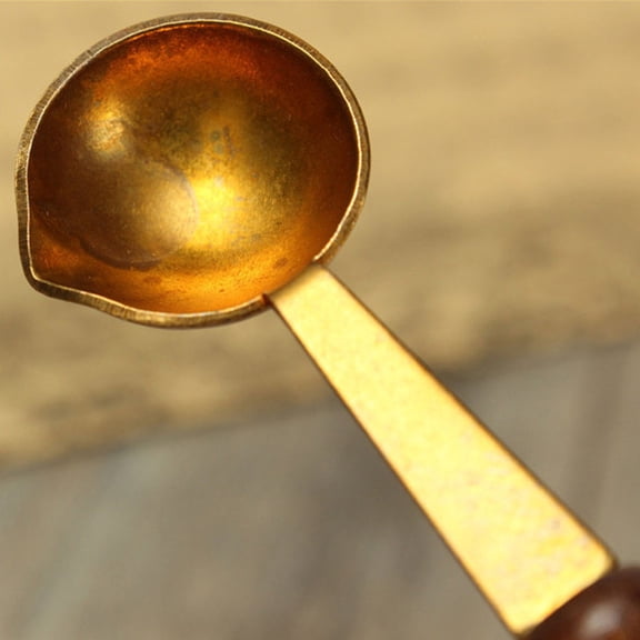 SPOORYYO Vintage Wood Handle Sealing Wax Spoon with Brass Head - Perfect for Dissolving Wax, Handcrafted Design