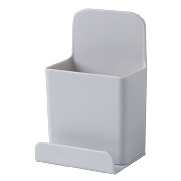 SPOORYYO Wall-Mounted Remote Control and Phone Holder Storage Box - No Drilling Required, Gray Leather Decorative Case