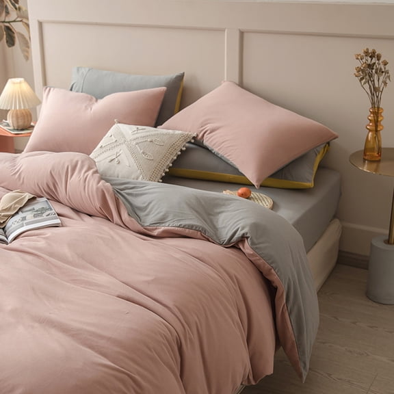 SPOORYYO Washable Four Piece Bedding Set, Soft Breathable Washed Fabric, Reversible Quilt Cover with Sheet and Pillowcases, Fade Resistant Easy Care