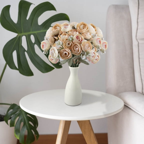 SPOORYYO Wedding Centerpieces Decor Artificial Flowers Bouquet Fake Flower Bouquet for Bridal Bouquets Party Table Home Decoration Fall Floral Arrangements Gravesites, Beige