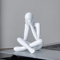 SPOORYYO White Plastic Thinker Figure Statue, Cute Abstract Room Decor Art Ornament for Living Room
