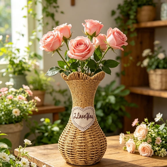 SPOORYYO Wicker Style Weave Floral Arrangement Box Decorative Art Object for Home and Café
