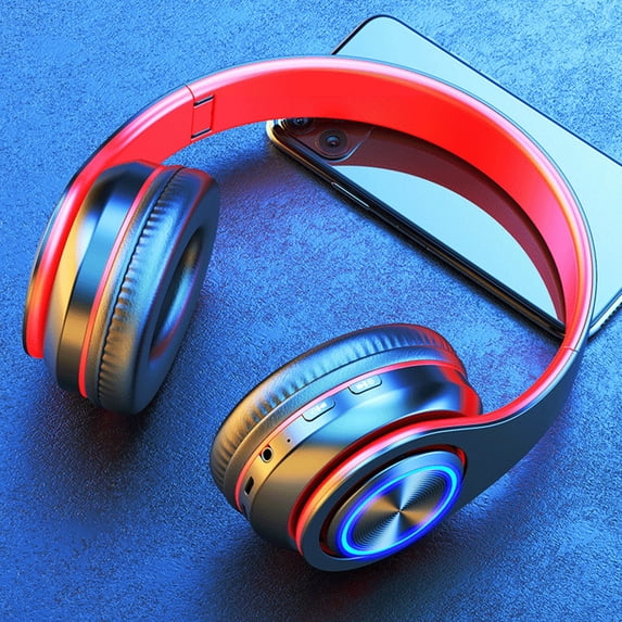 SPOORYYO Wireless Bluetooth 5.3 Headphones Subwoofer LED Light Sports Game Music Headset with Wired Wireless Modes Long Standby Foldable Design Wide Compatibility