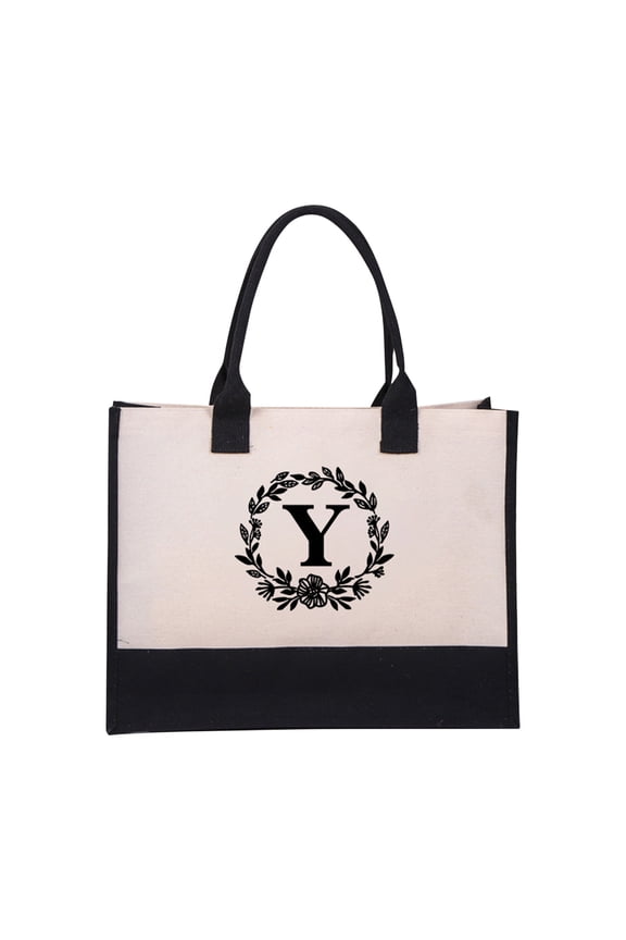 Women's Fashion Canvas Handbag Spacious Beach Tote with Personalized Monogram, Perfect for Summer and Year-Round Use