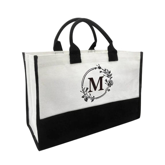 SPOORYYO Women's Fashionable Canvas Handbag with Personalized Letter Printing - Perfect for Beach, Shopping, and Daily Use