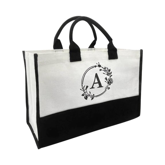 SPOORYYO Women's Fashionable Canvas Handbag with Personalized Letter Printing - Perfect for Beach, Shopping, and Daily Use
