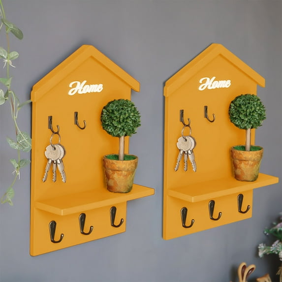 SPOORYYO Wood Wall Hanging Decor, House Shape Shelf for Room Bedroom TV Background Wall Decoration