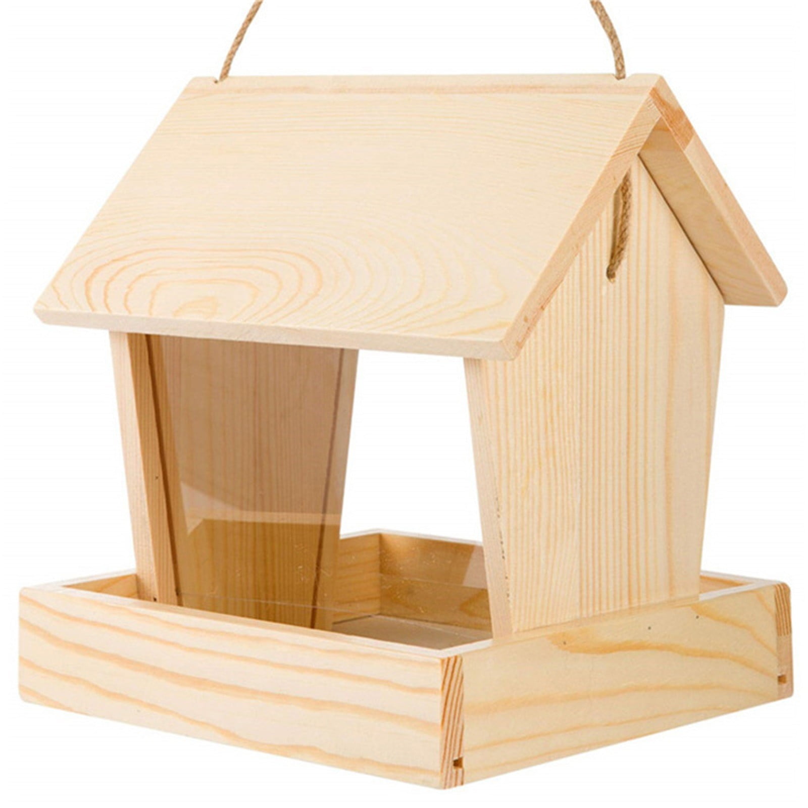 SPOORYYO Wooden Bird Feeder with Rainproof Roof and Easy Seed
