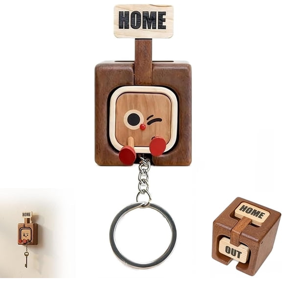 SPOORYYO Wooden Key Shaped Keyholder Solid Wood Wall Mount Key Rack with Hooks for Home Entry Hall Bag Accessory Organizer