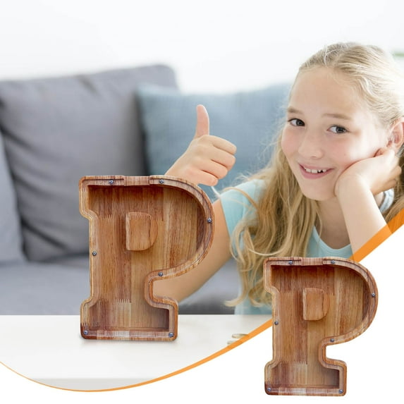 SPOORYYO Wooden Letter Money Box with Transparent Front - Eco-Friendly Kids' Savings Can for Birthday, Baptism, Christmas Gifts, and Home Decor